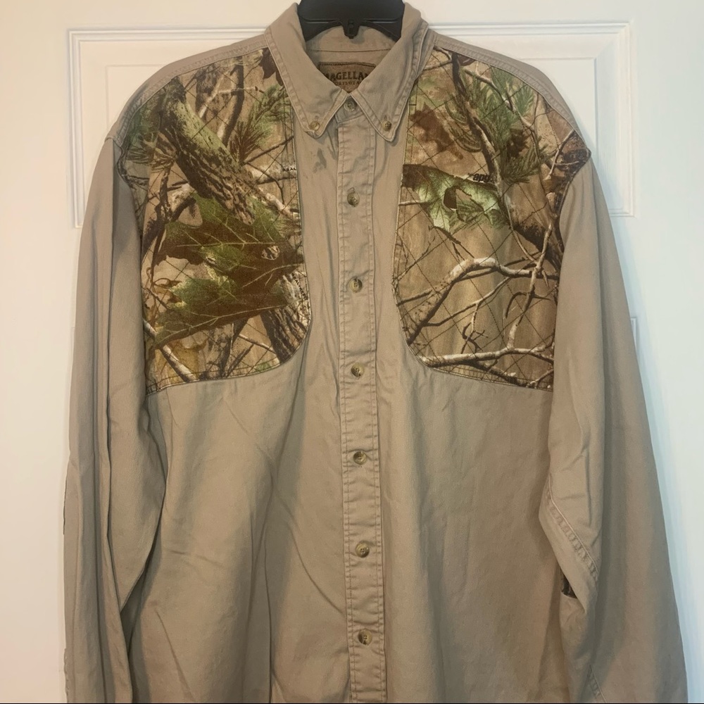 Seasonal Magellan Sportswear Tan Camo Button Down Shirt Mens XL